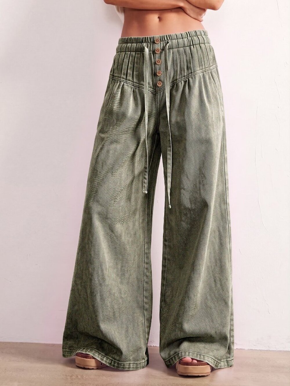 Army Green Casual Women's Woven Loose Fit Denim Jeans - Picture 6 of 7
